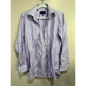 David Donahue Trim Fit Purple Plaid 100% Cotton Dress Shirt